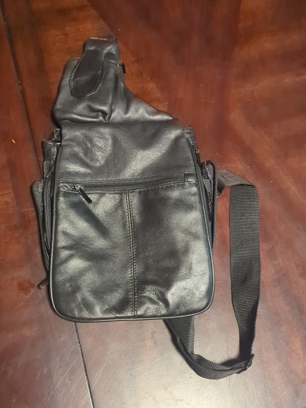 BB Design Black Real Leather Organizer Crossbody Sling Bag